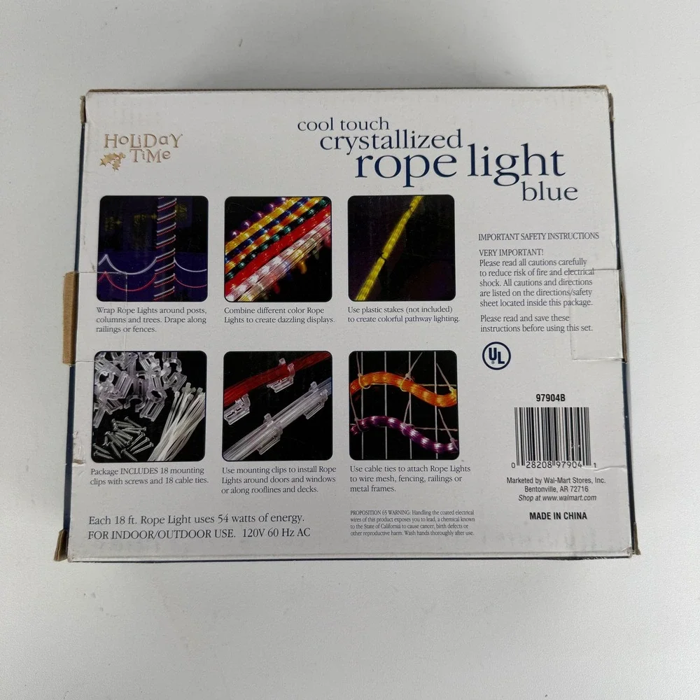 Holiday Time 18ft Blue Crystallized Rope Light Indoor Outdoor Set of 2